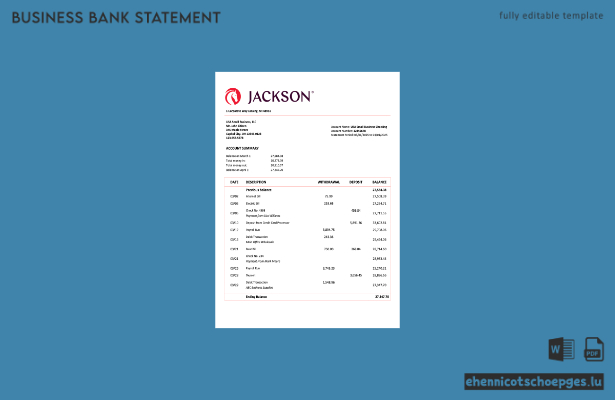 USA Jackson National Organisation Kontoauszug Word- und PDF-Beispielvorschau